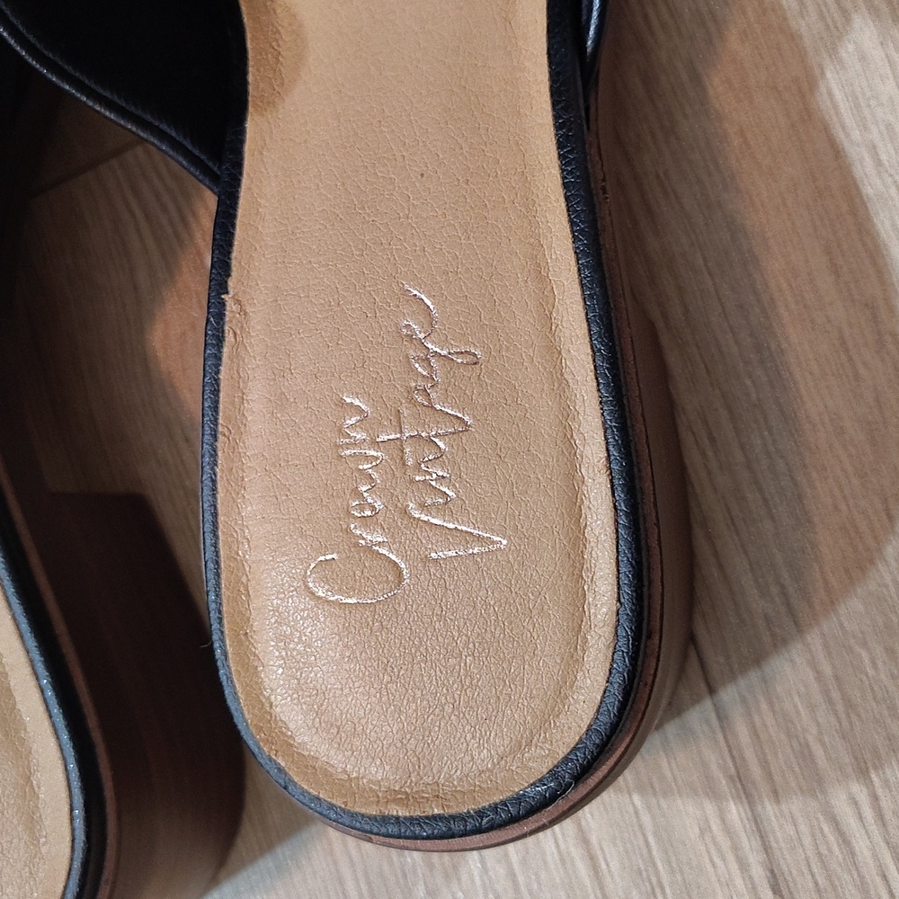 Black Leather Slip-On Mules,  Crown Vintage Rydel Black Leather Slip on Low Heel - Picture 9 of 12